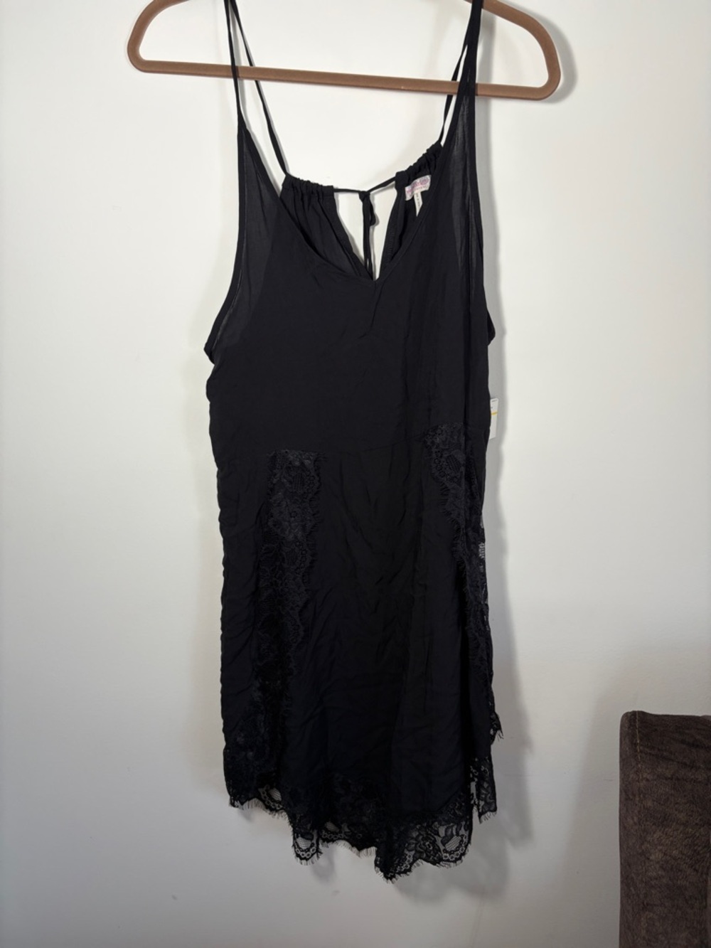 Women's Free People Intimately Black Lace-Trim Slip Chemise - M